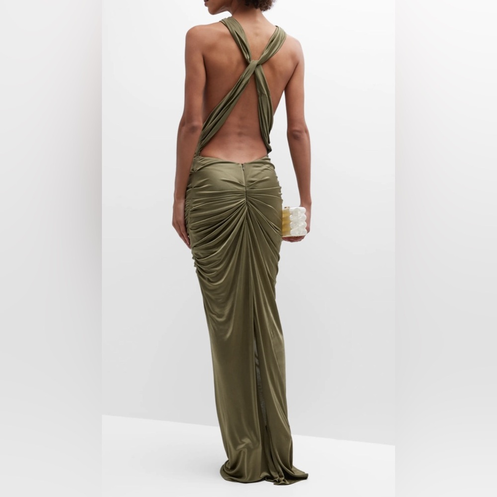 Gauge81 Ina Metallic Ruched Cowl-neck maxi